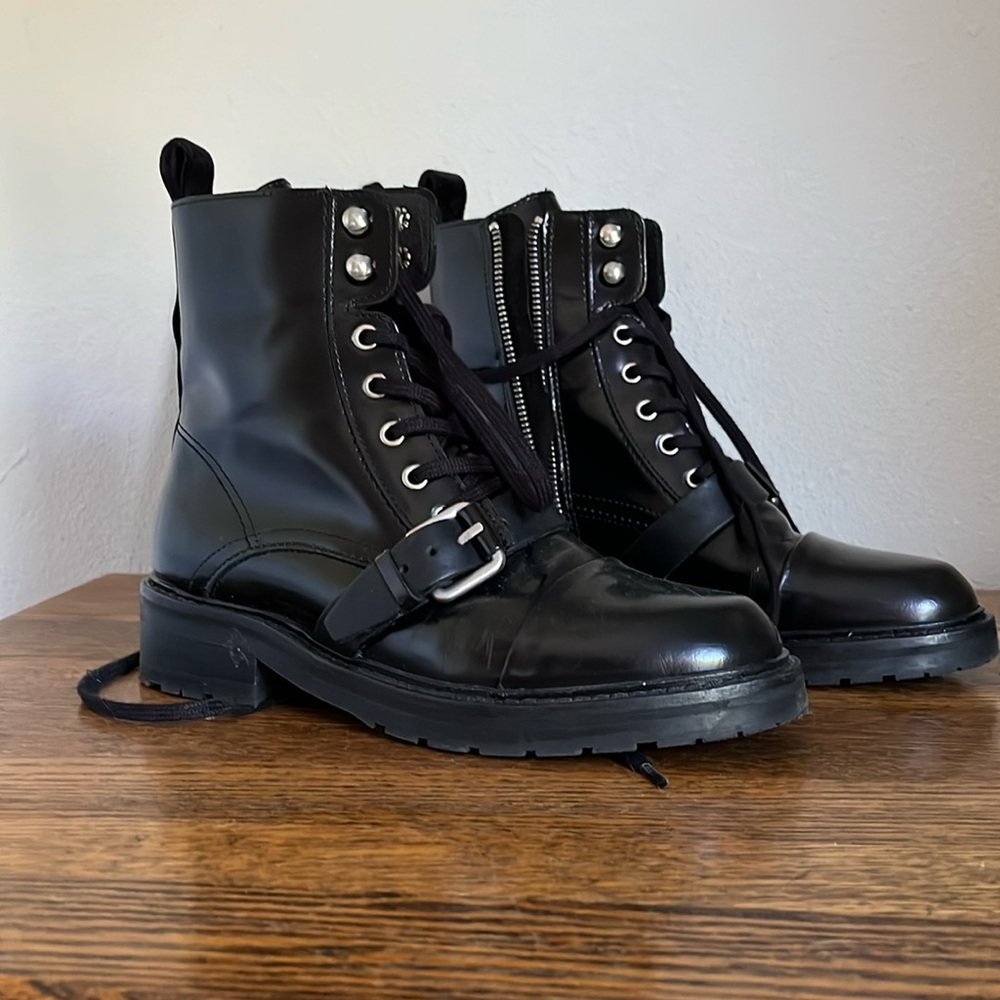 SOLD All Saints Donita Black Leather Cargo Combat Boots